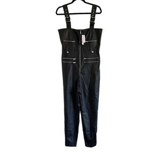 NWT WeWoreWhat Jumpsuit Black Vegan Leather Moto Overalls Size Large